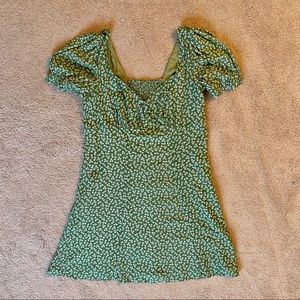 ModCloth Green Floral Mini Peasant Dress